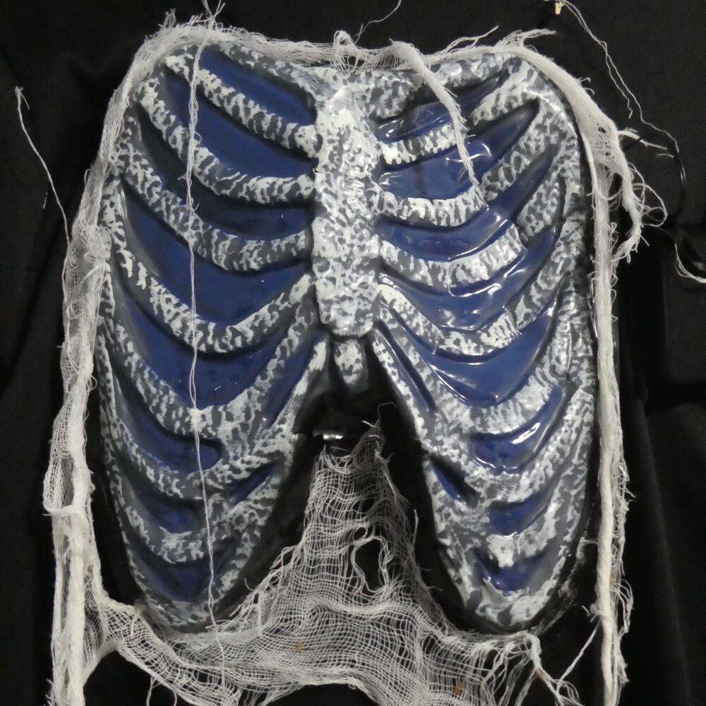 Black Skeleton Reaper Hooded Robe | large | Exposed Rib Cage | Dangling Webbing - Picture 7 of 16